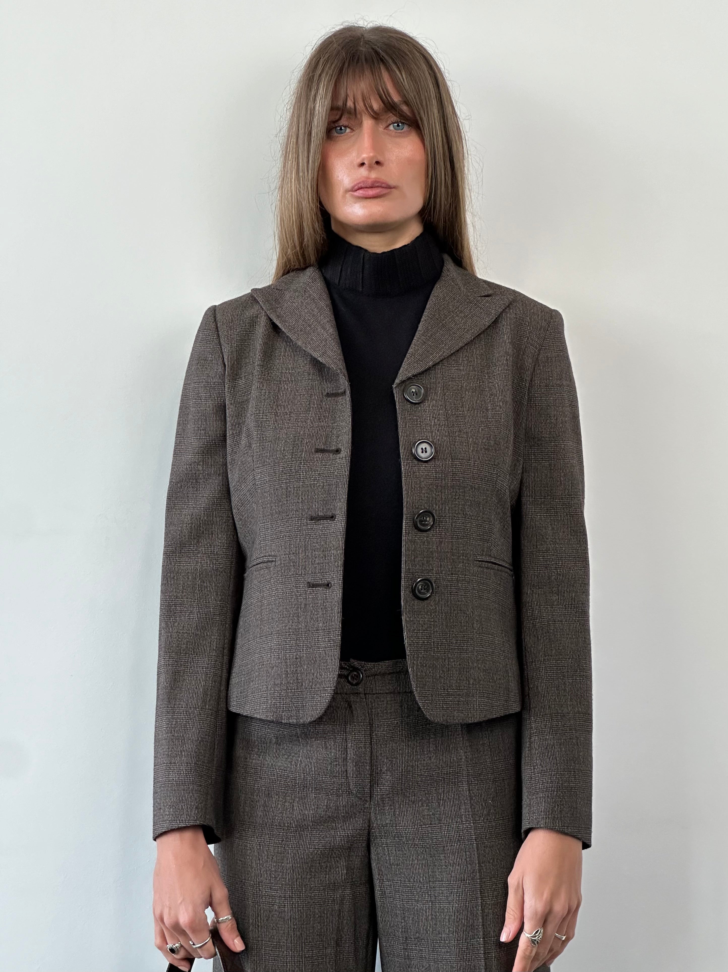 Marella Check Wool Single Breasted Low Rise Suit - XS/S - SYLK