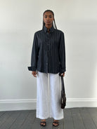 Vintage 1990s Pure Linen Low Waist Wide Leg Trousers - W24 - SYLK