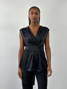 Jigsaw Silk Tie Vest Peplum Top - M - SYLK