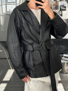 Vintage 90s Belted Leather Jacket - L - SYLK