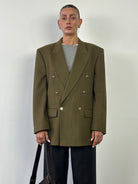Vintage Wool Cashmere Double Breasted Bespoke Button Blazer - 40R/XL - SYLK