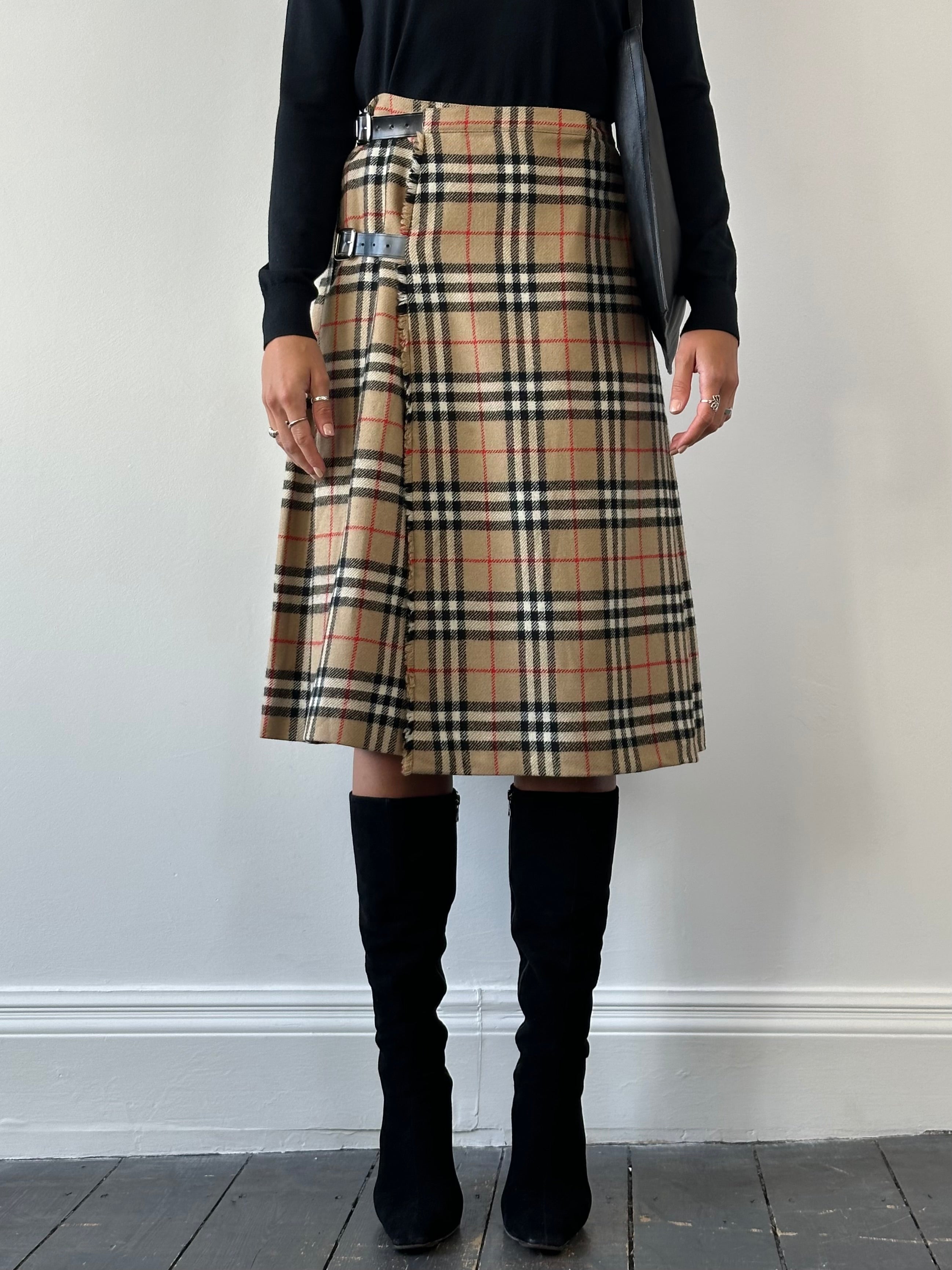Burberry Nova Check Pure Wool Pleated Skirt - W24-26 - SYLK
