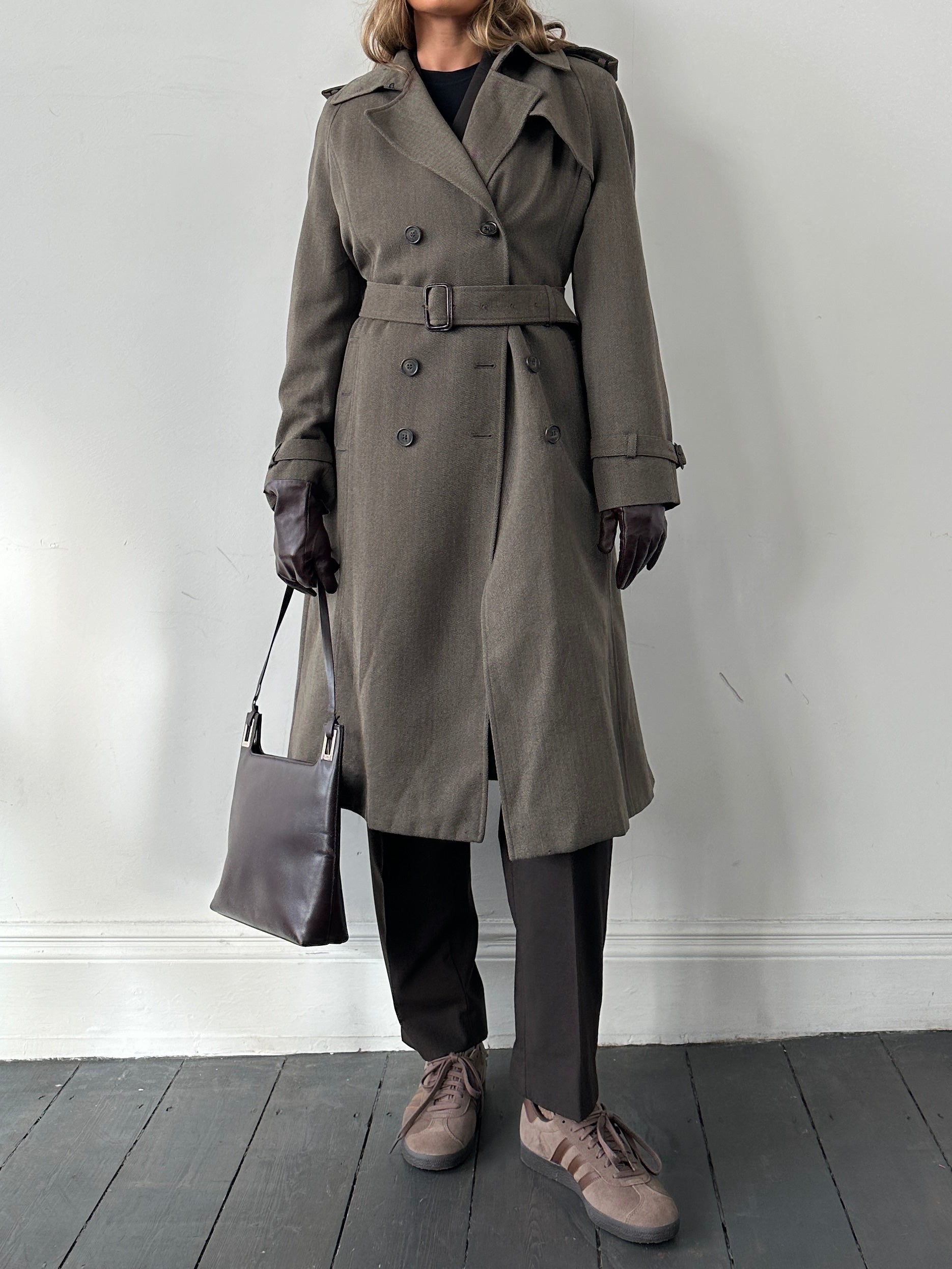 Burberry Wool Double Breasted Belted Trench Coat - M - SYLK