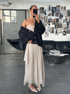 Jaeger 2000s Pure Silk Polkadot Two Piece Skirt Top Set - L/W28 - SYLK