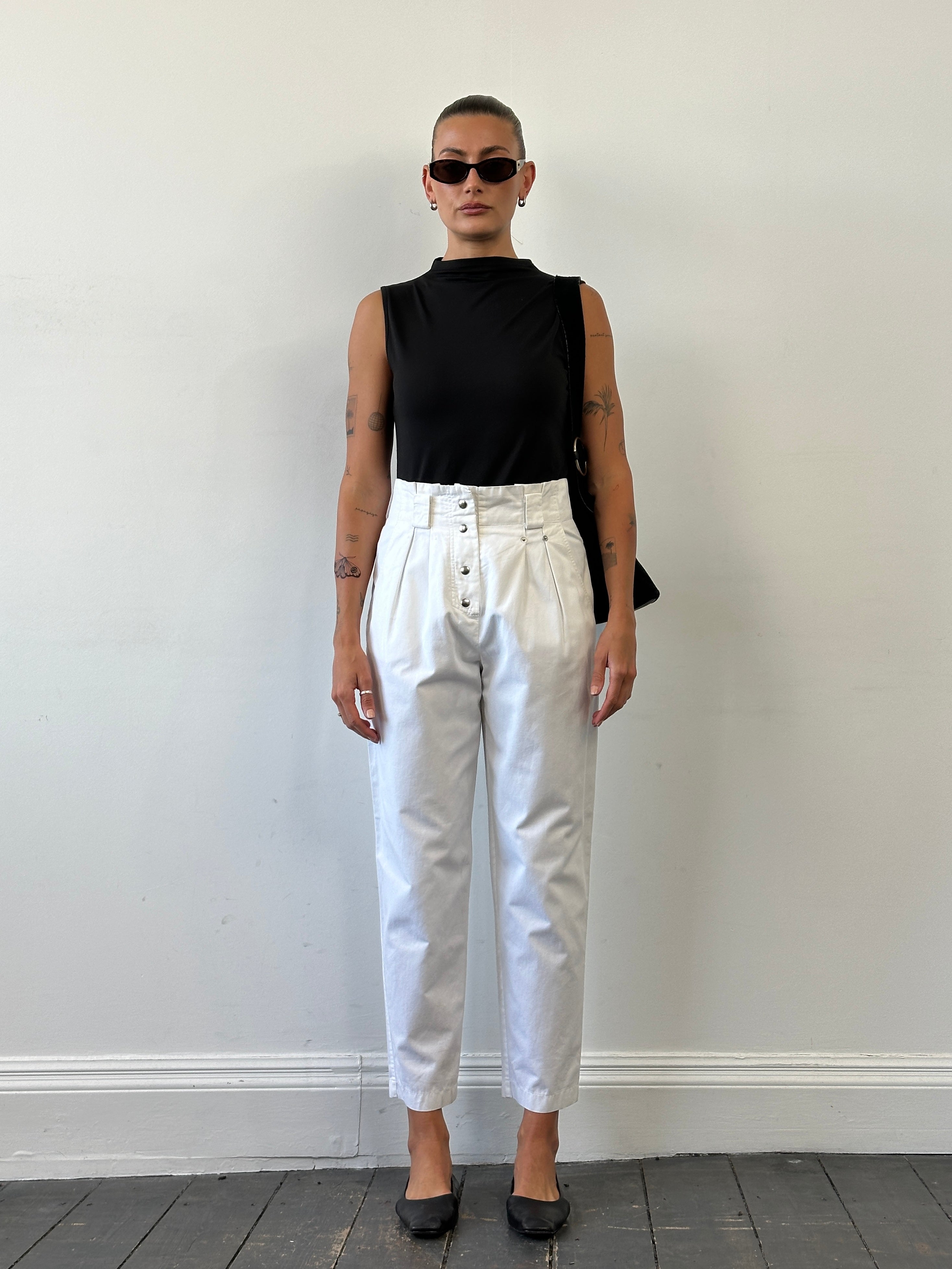 Vintage 1990s Pure Cotton High Waisted Tapered Trousers - W26 - SYLK