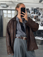 Vintage 1980s Aged Boxy Leather Jacket - XL - SYLK