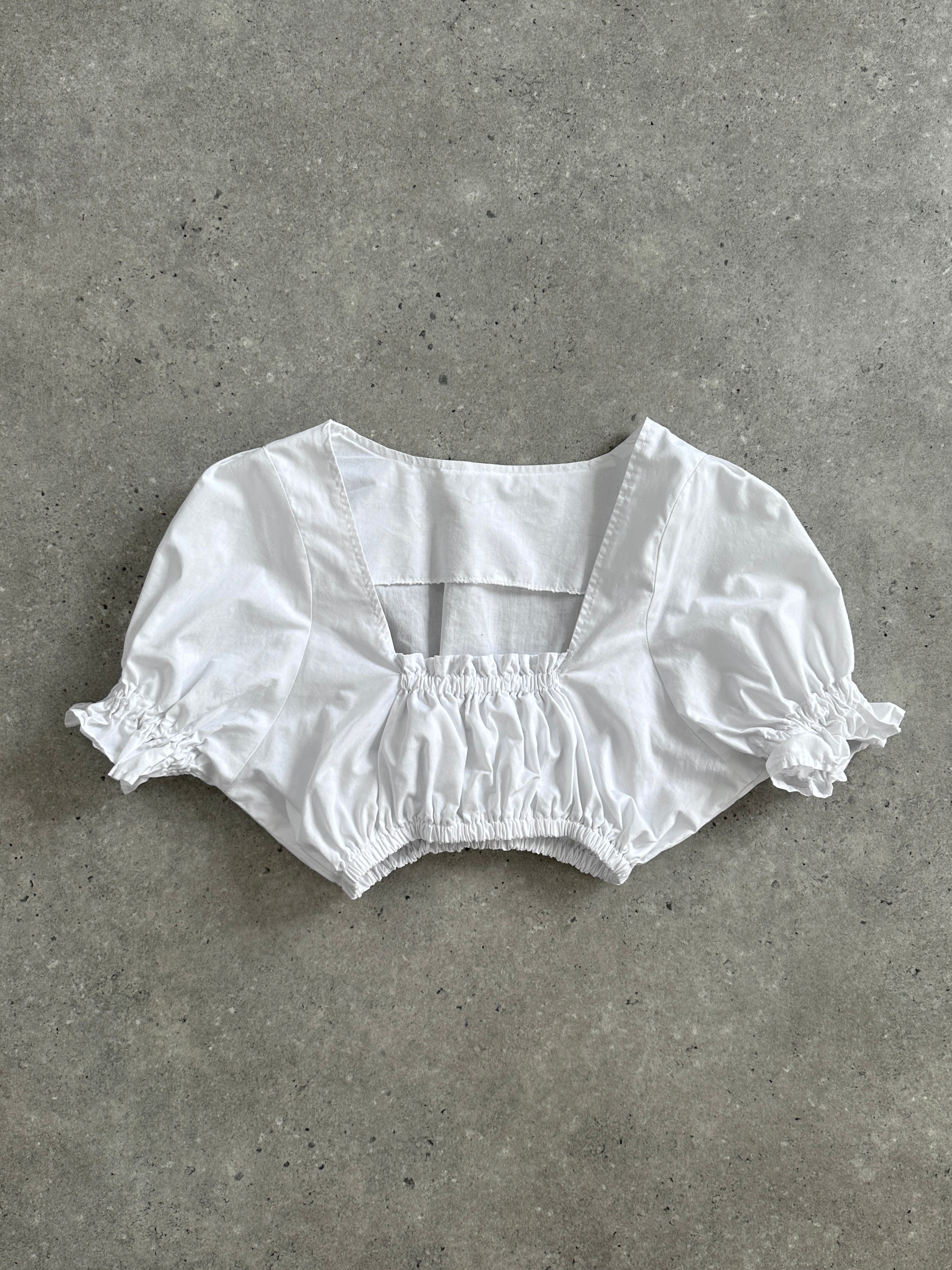 Vintage 2000s Ruched Square Neck Cotton Crop Top - S - SYLK