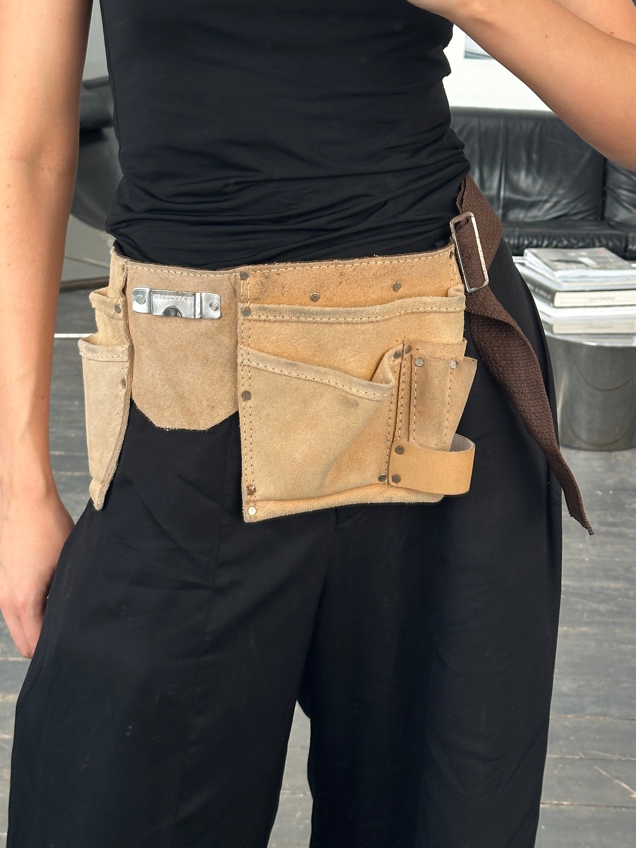 Vintage 1980s Suede Workwear Belt Bag - One Size - SYLK