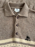Burberry 1990s Wool Fair Isle Logo Polo Jumper - XL - SYLK