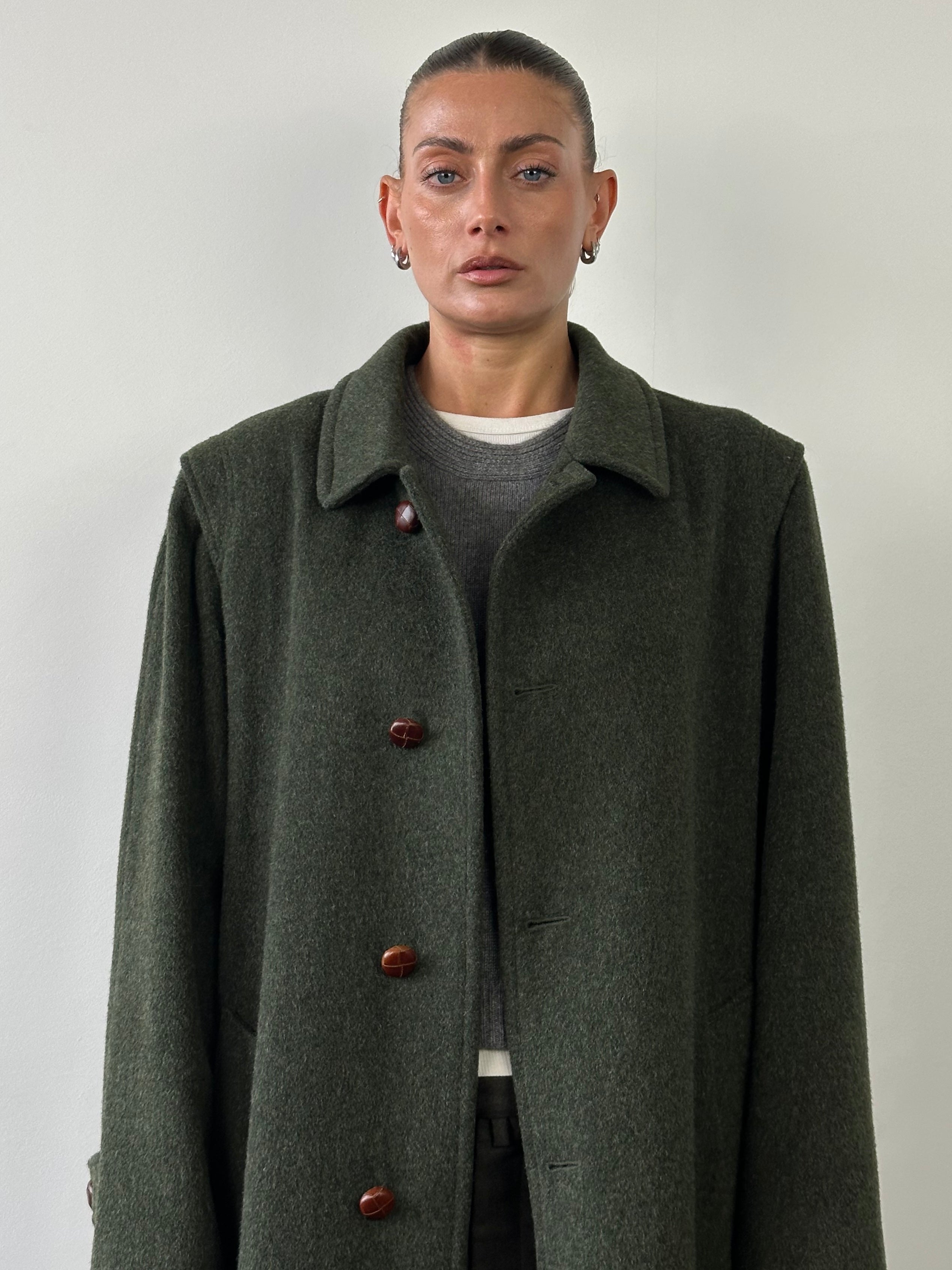 Italian Vintage Wool Alpaca Wool Single Breasted Coat - XL - SYLK