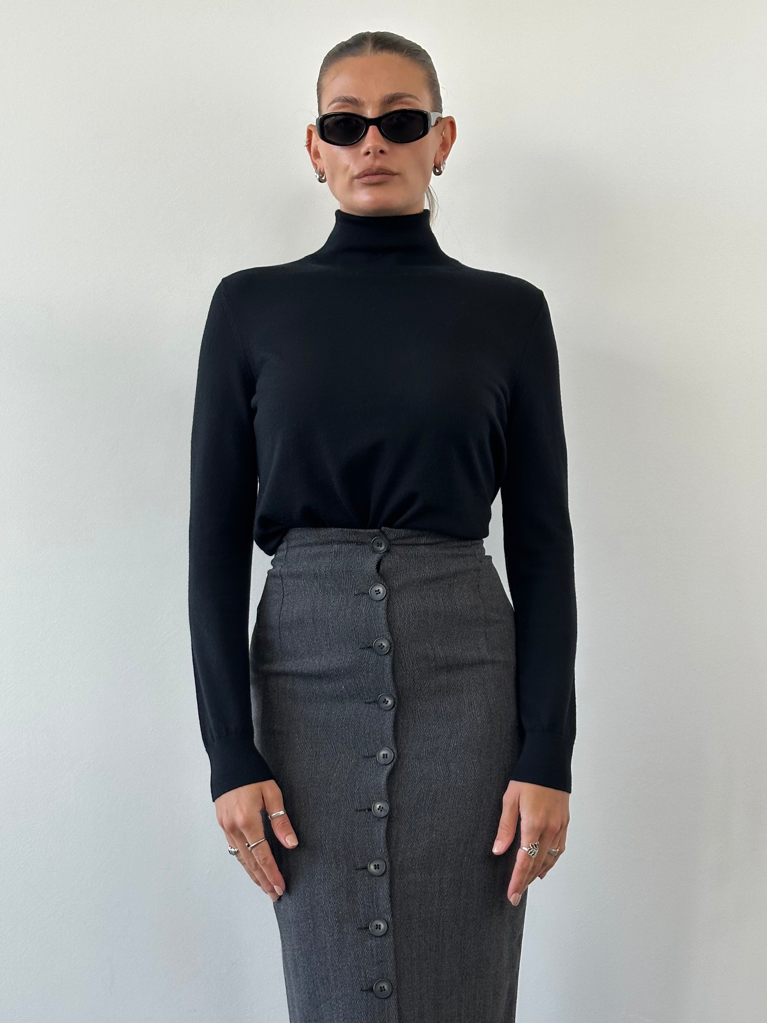 Italian Vintage Pure Wool Midi Skirt - W24 - SYLK