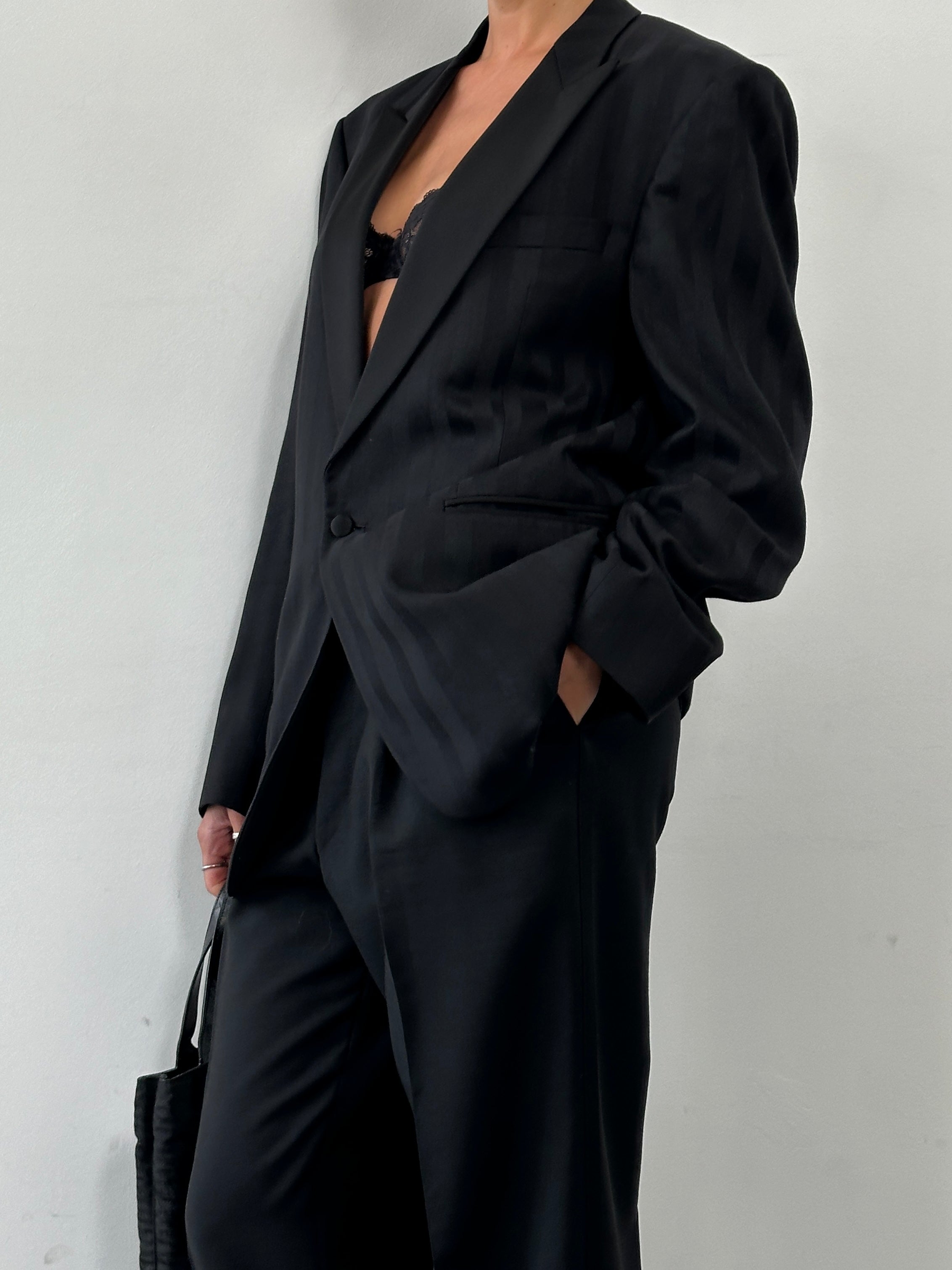 Vintage Tuxedo Wool Single Button Stripe Suit - 42R/W32 - SYLK