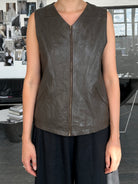 Vintage 90s Front Zip Leather Waistcoat - L - SYLK