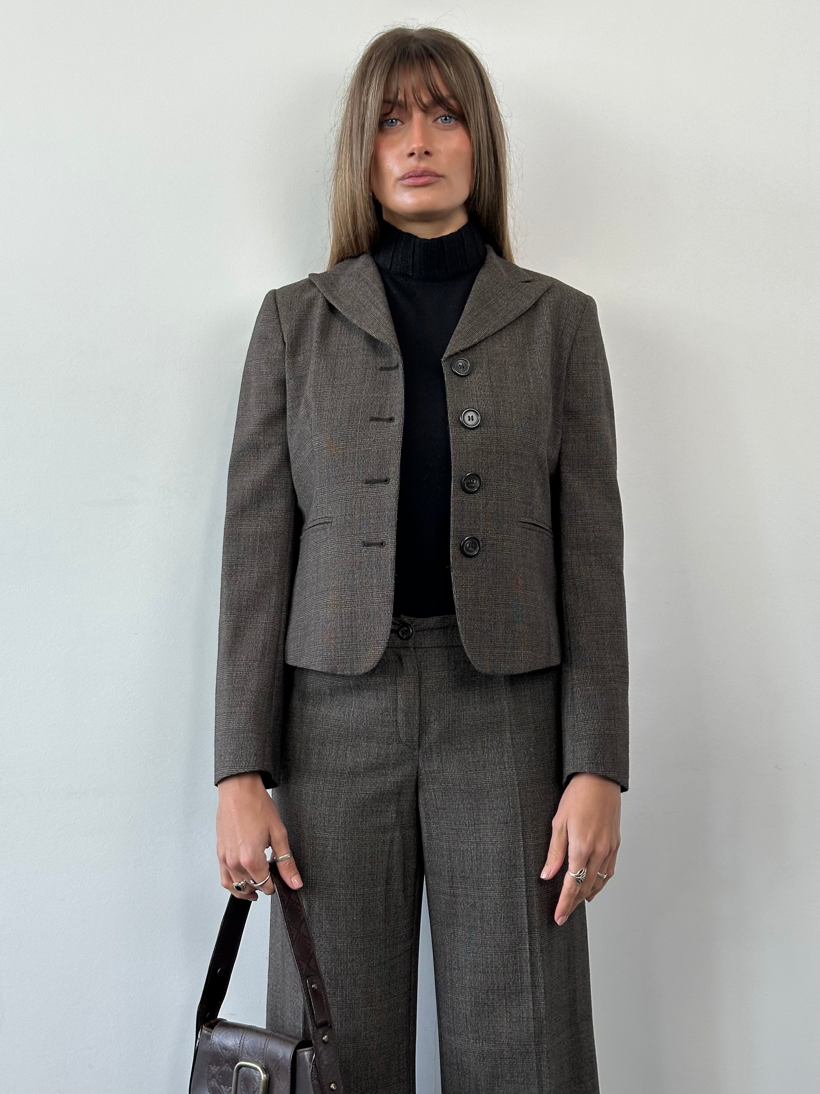 Marella Check Wool Single Breasted Low Rise Suit - XS/S - SYLK