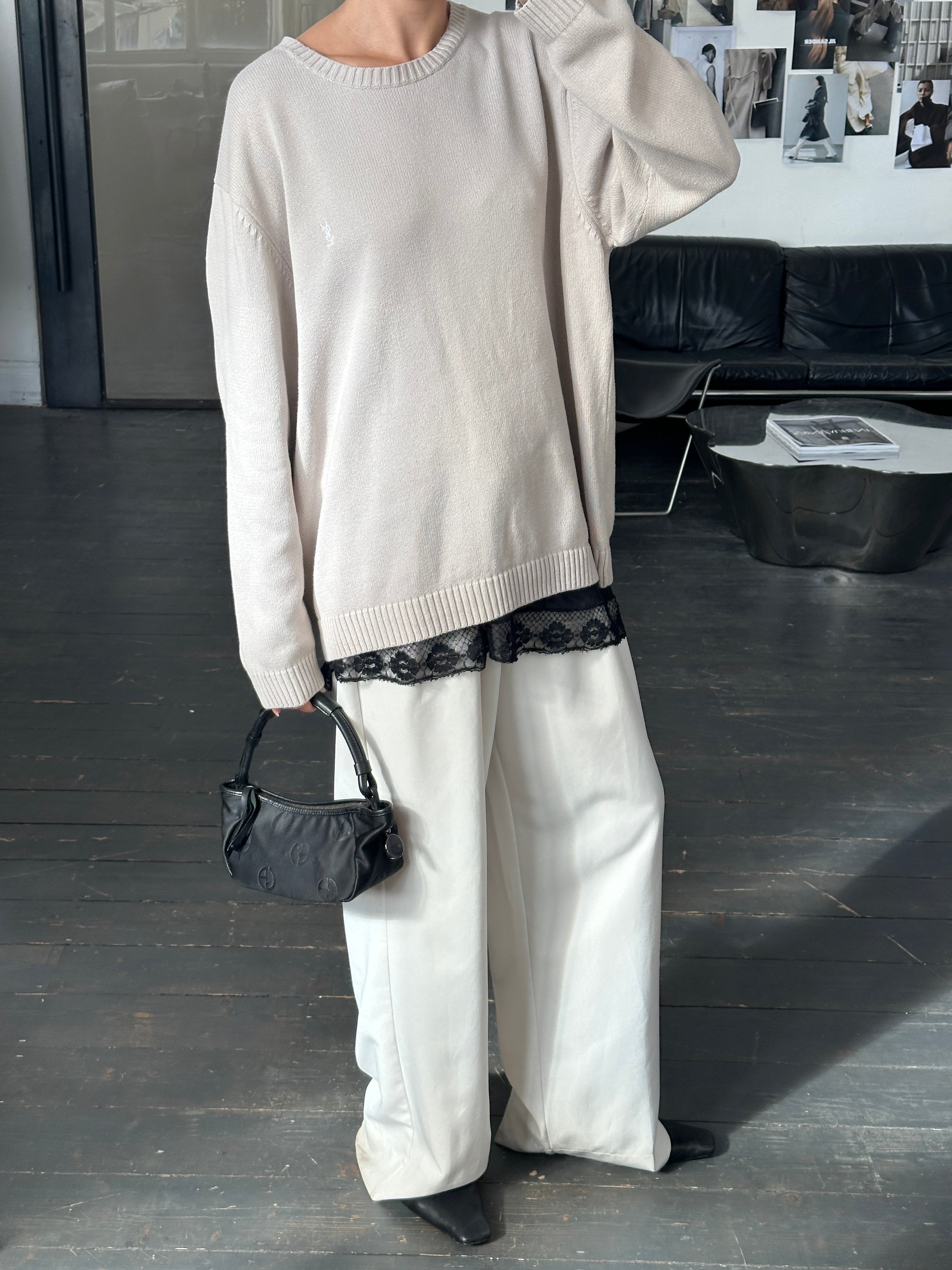Yves Saint Laurent 2000s Pure Cotton Knitted Logo Jumper - XL - SYLK