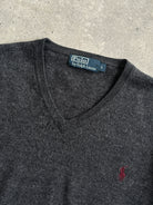 Ralph Lauren Pure Merino Wool Logo V Neck Jumper - M - SYLK