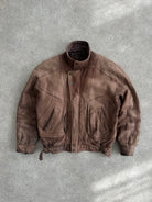 Vintage 1990s High Neck Aged Leather Bomber Jacket - L - SYLK