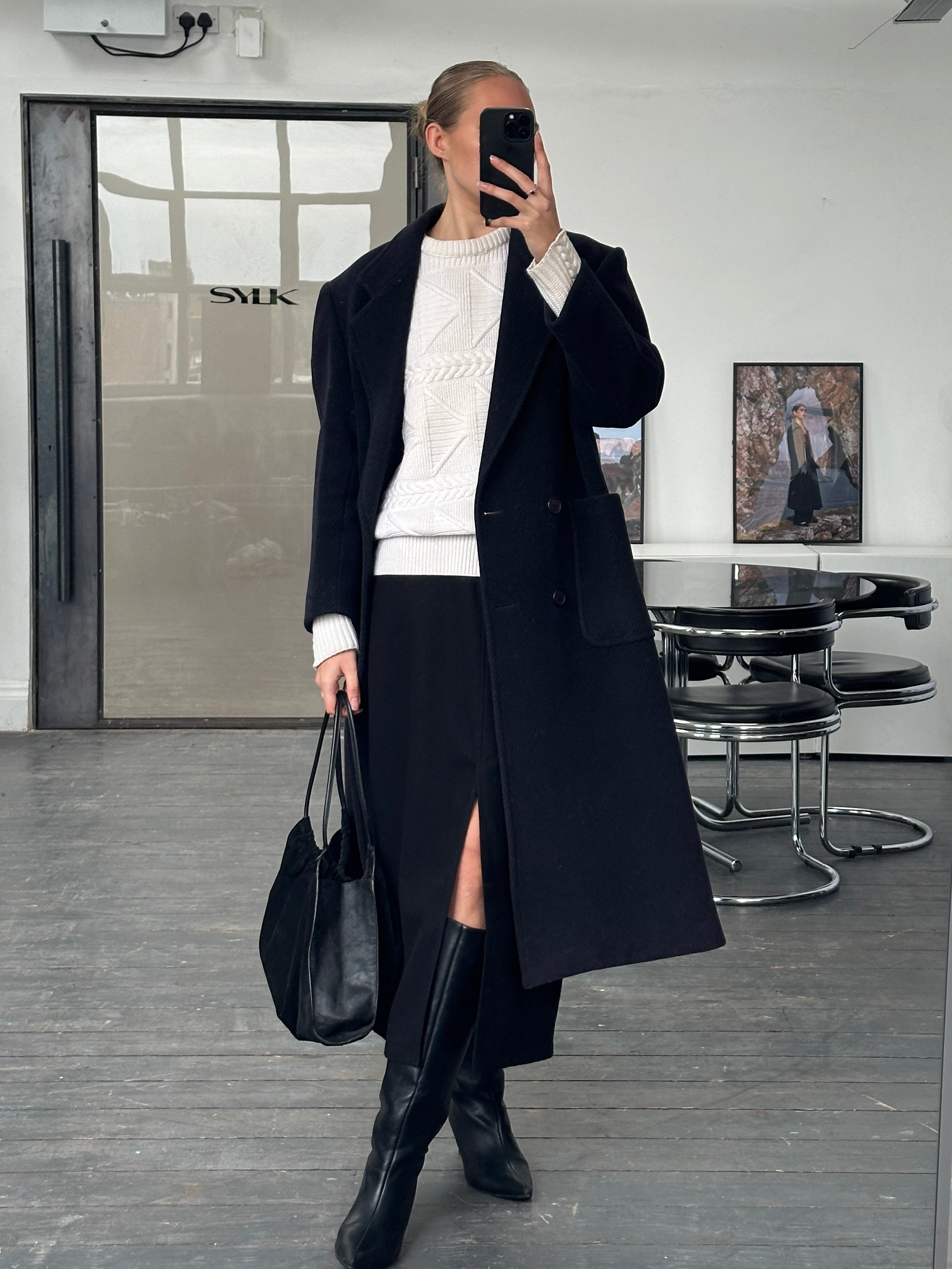Burberry 1990s Herringbone Wool Double Breasted Coat - M/L - SYLK