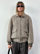 Vintage Pure Wool Herringbone Bomber Jacket - L - SYLK