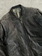 Vintage Distressed Leather Bomber Jacket - L/XL - SYLK