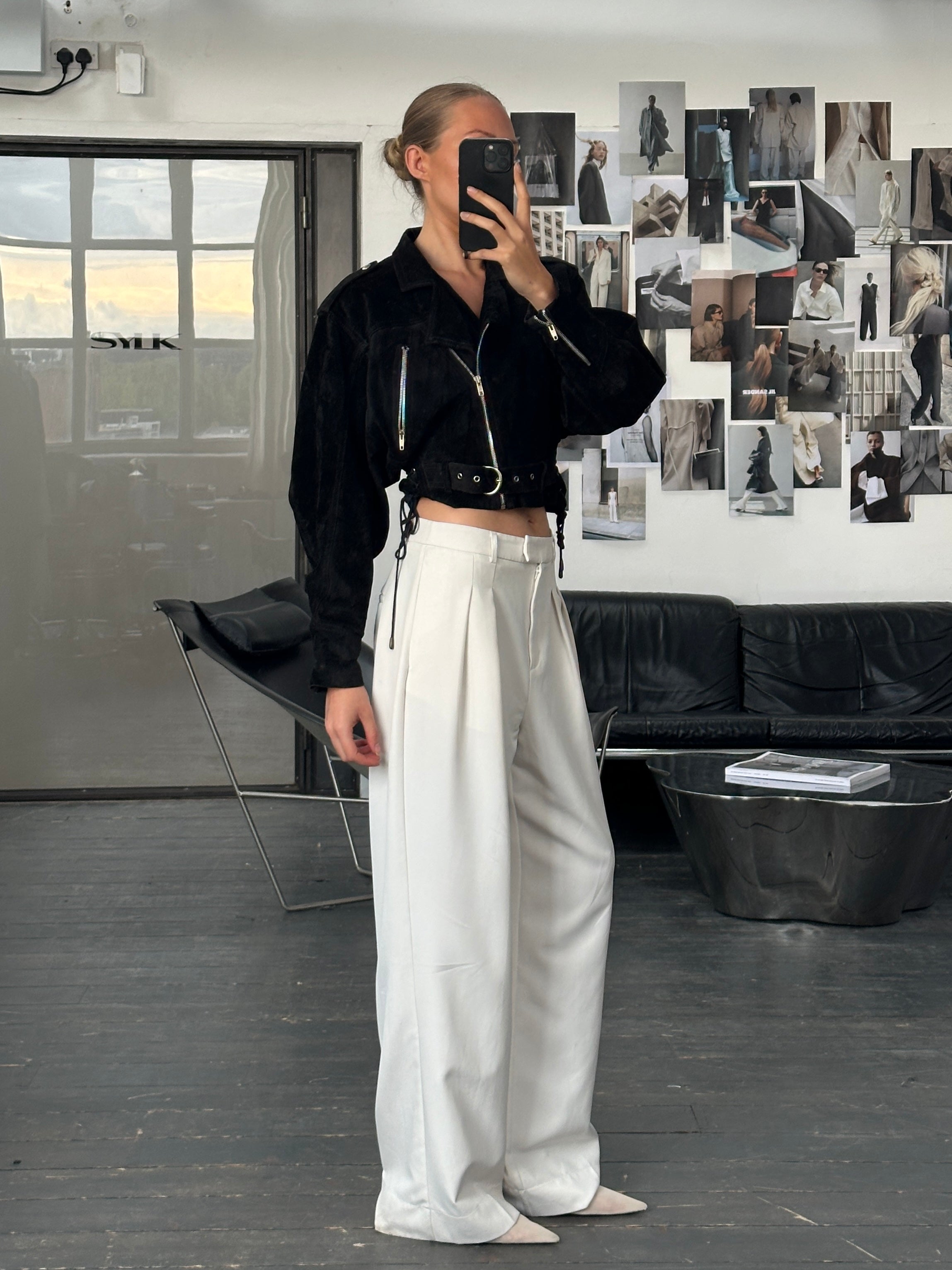 French Vintage 1980s Suede Cropped Biker Jacket - S/M - SYLK