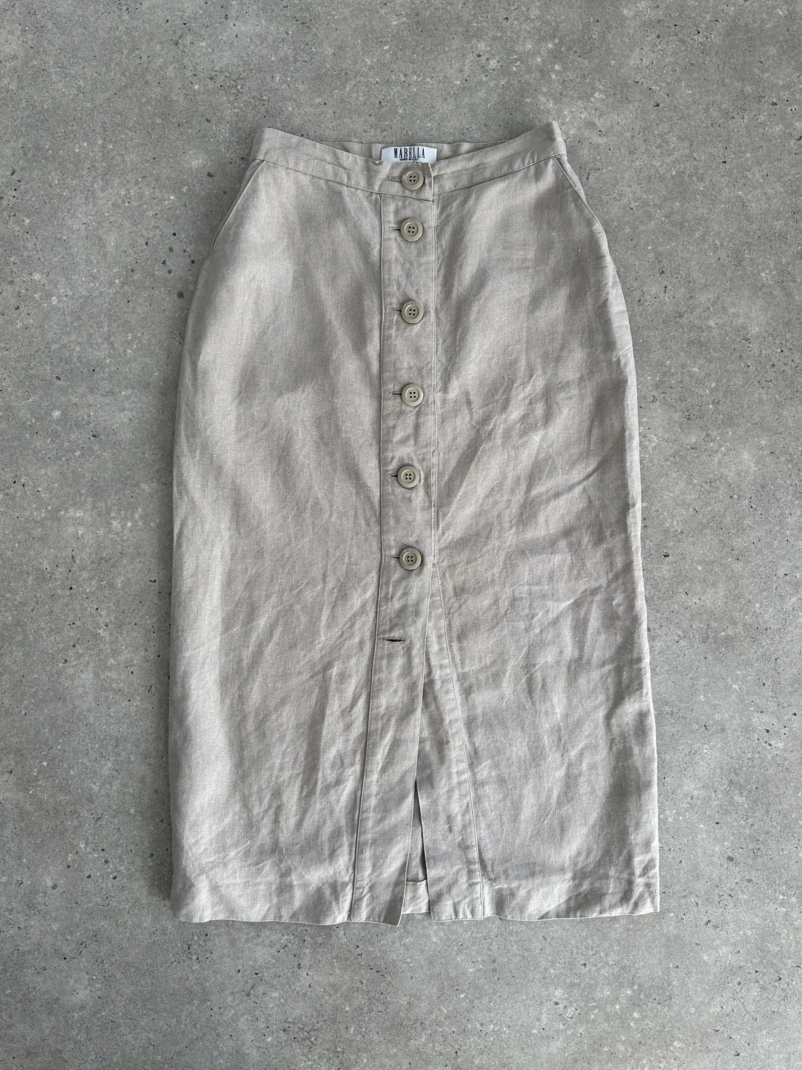 Marella Pure Linen Midi Skirt - W26 - SYLK