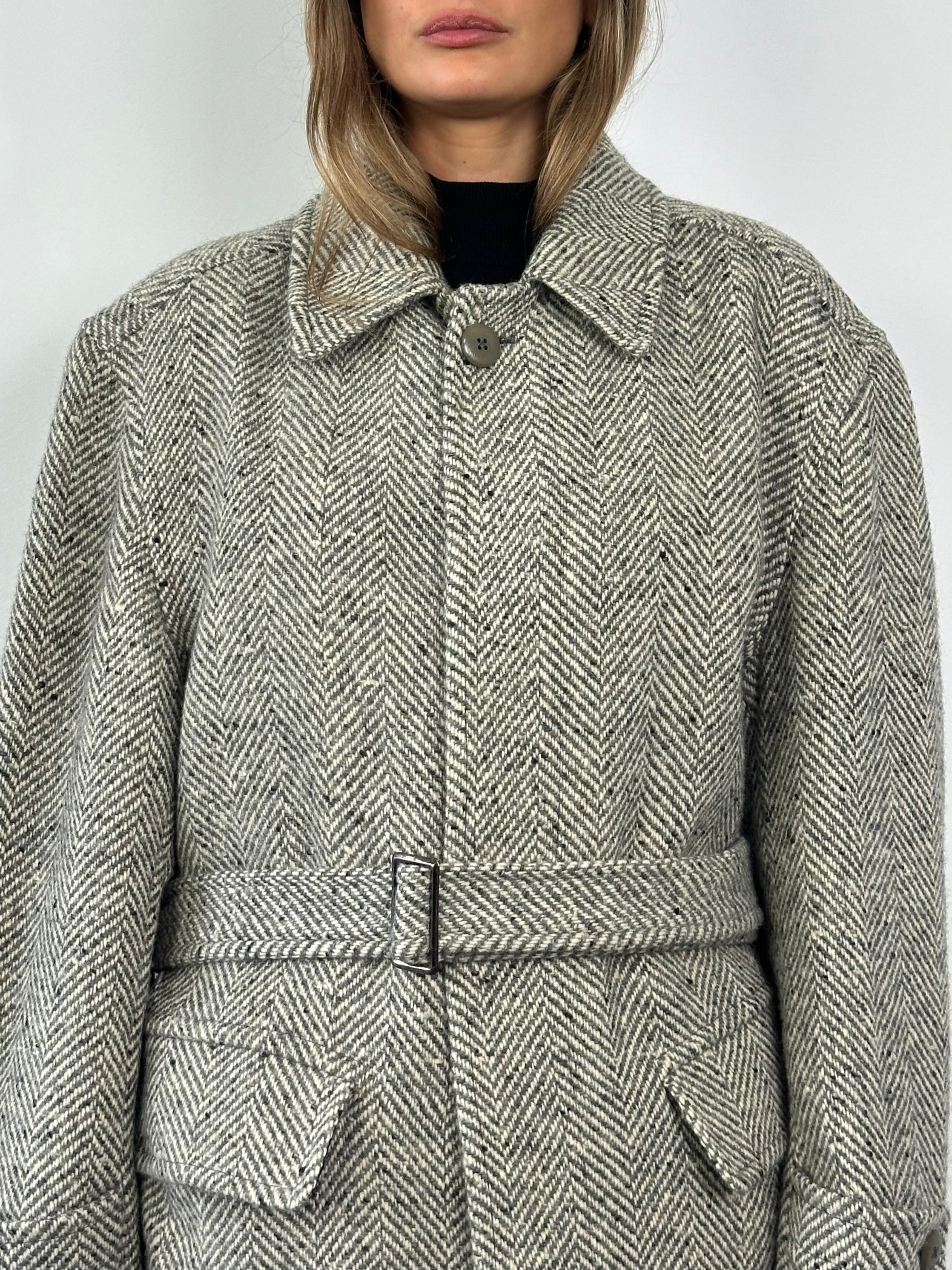 Valentino Pure Brushed Wool Herringbone Belted Coat - XL/XXL - SYLK