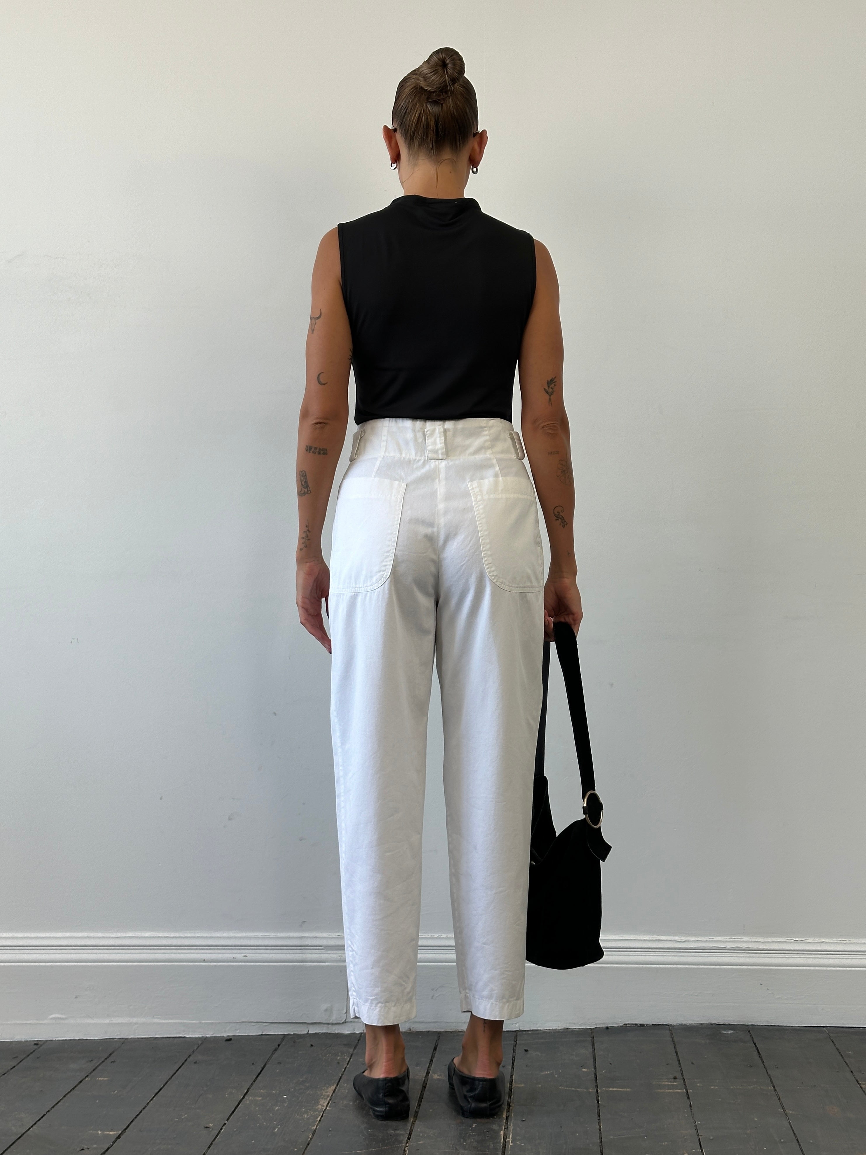 Vintage 1990s Pure Cotton High Waisted Tapered Trousers - W26 - SYLK