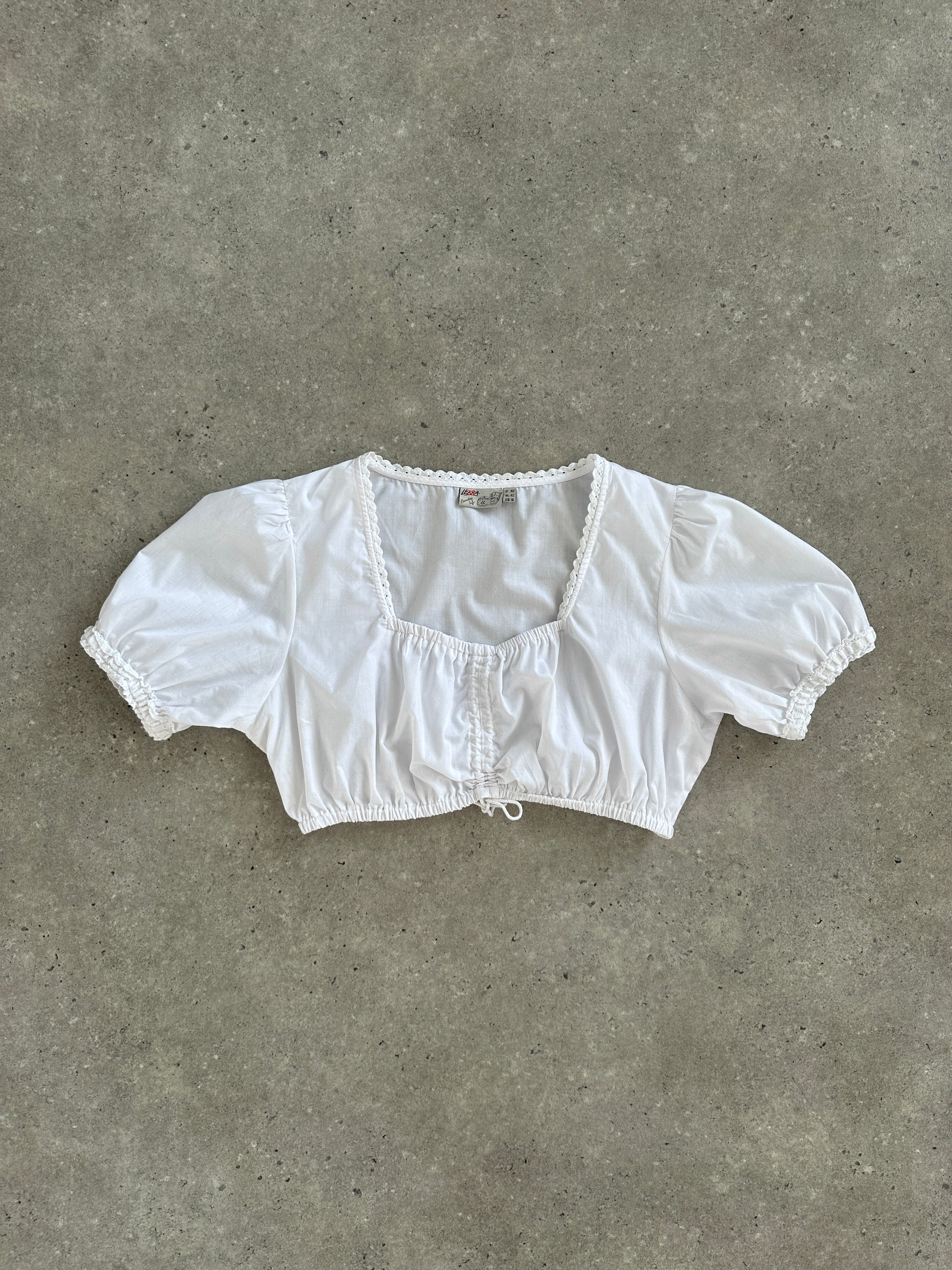 Vintage 2000s Ruched Trachten Cotton Crop Blouse Top - M - SYLK