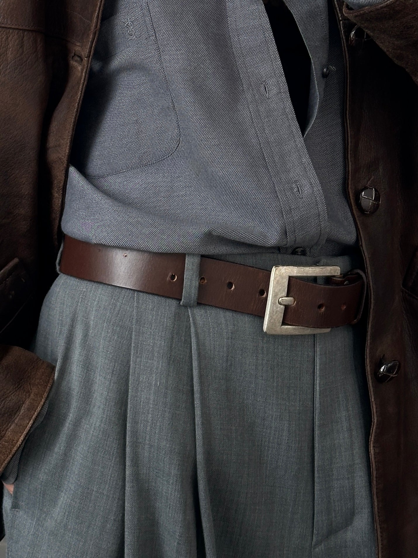 Vintage 1990s Square Leather Belt - W30-36 - SYLK