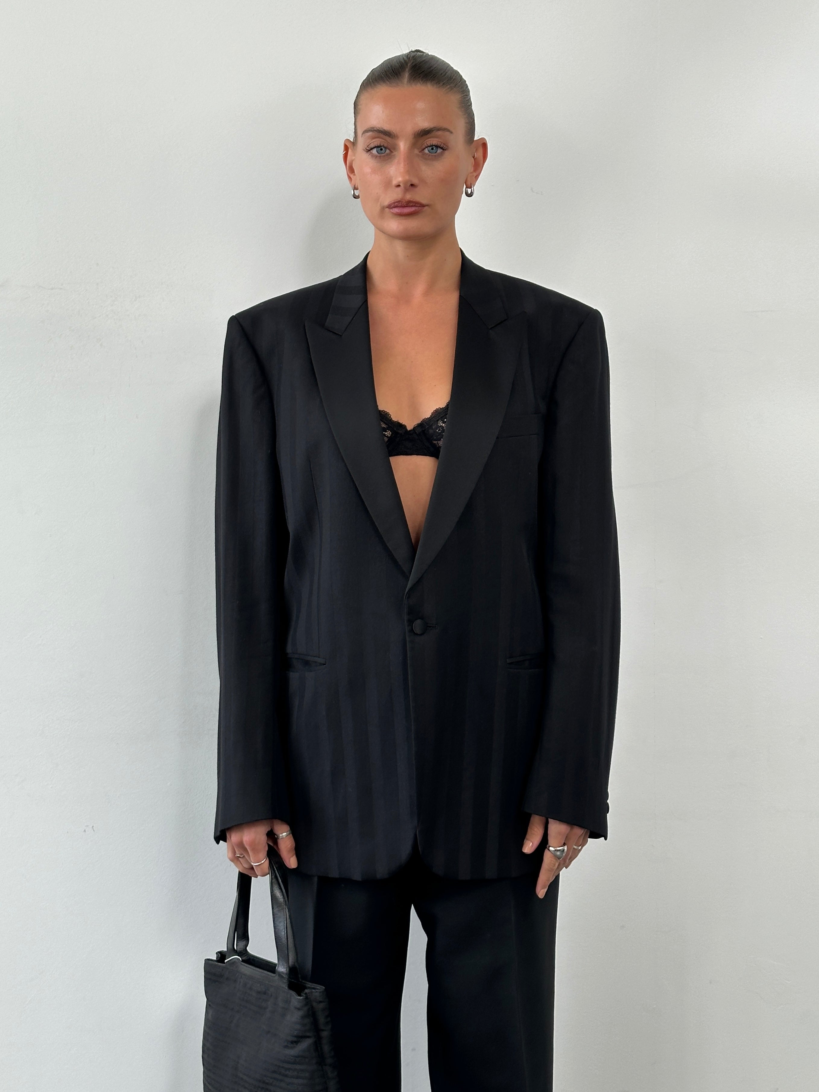 Vintage Tuxedo Wool Single Button Stripe Suit - 42R/W32 - SYLK