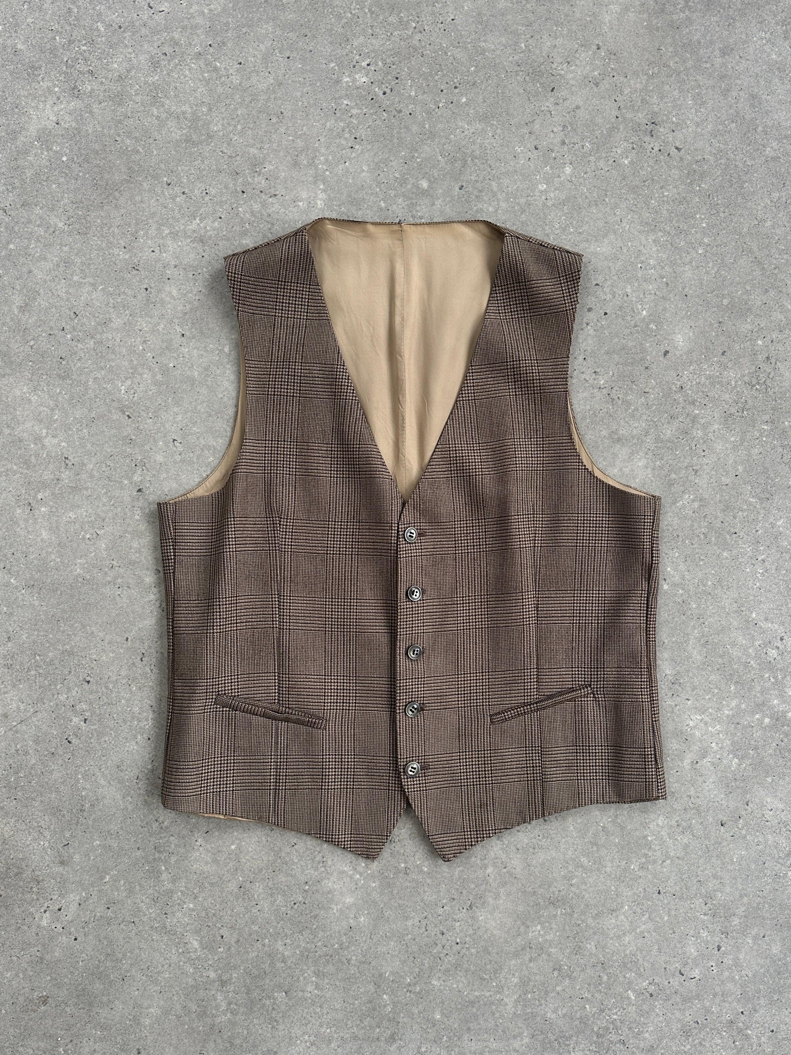 Vintage Wool Check Waistcoat - L - SYLK