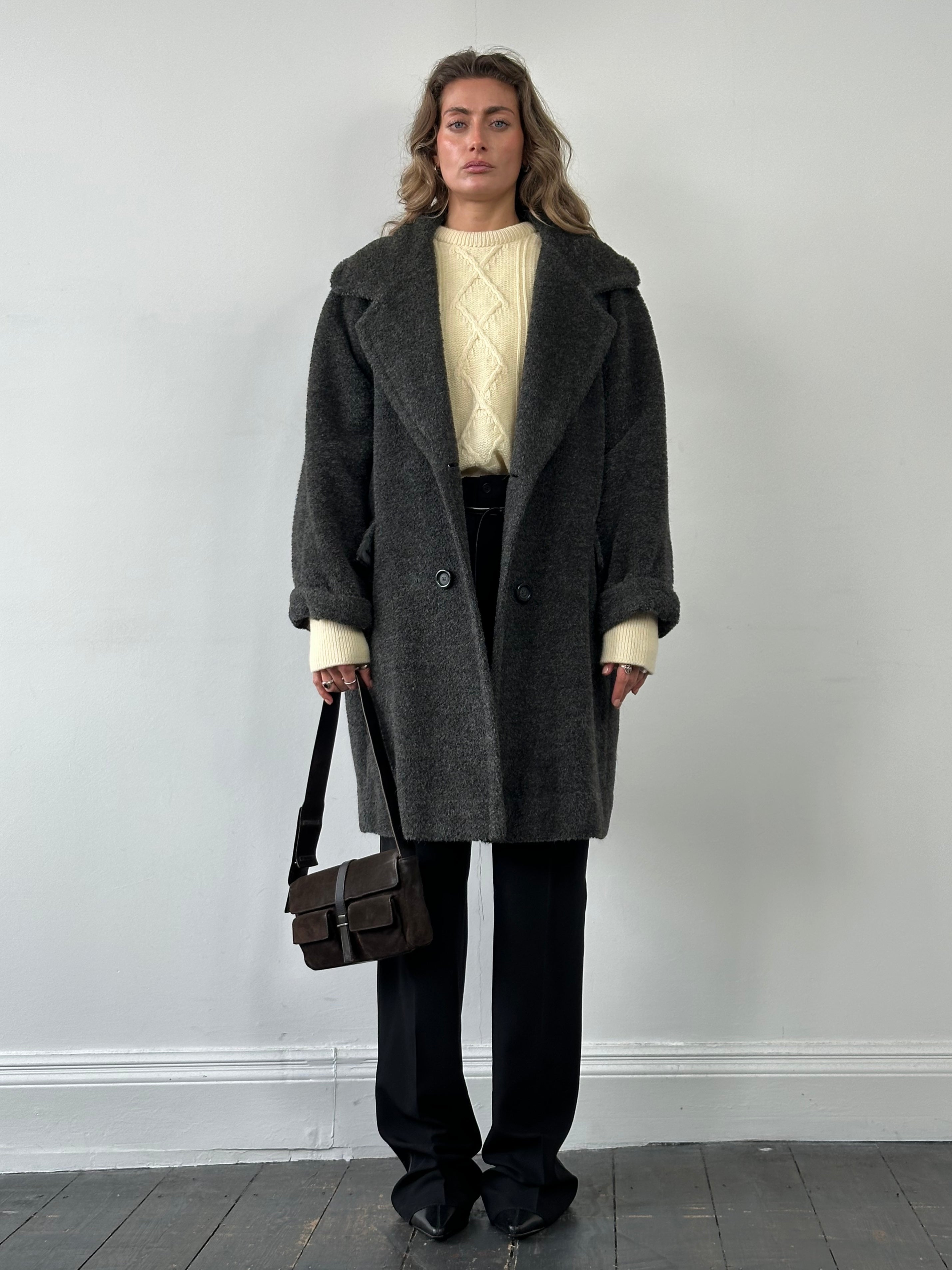 Max Mara Fuzzy Wool Alpaca Double Breasted Coat - XL - SYLK