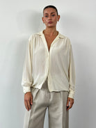 Marella Circa 90s Pure Silk Pleated Shirt - L - SYLK