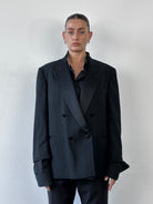 Yves Saint Laurent 80s Wool Tuxedo Double Breasted Blazer - 44S/XL - SYLK