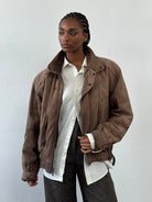 Vintage 1990s High Neck Aged Leather Bomber Jacket - L - SYLK