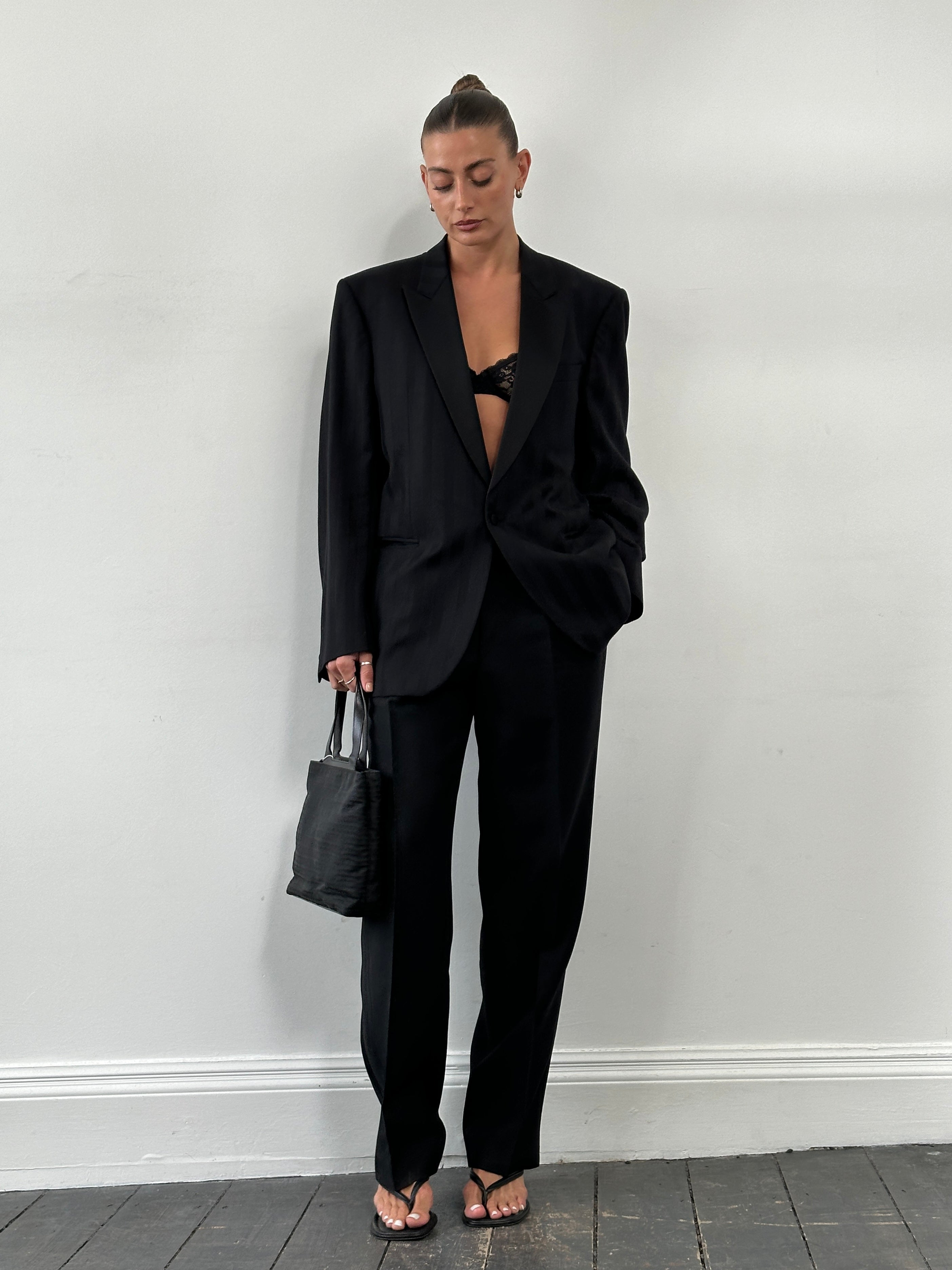 Vintage Tuxedo Wool Single Button Stripe Suit - 42R/W32 - SYLK