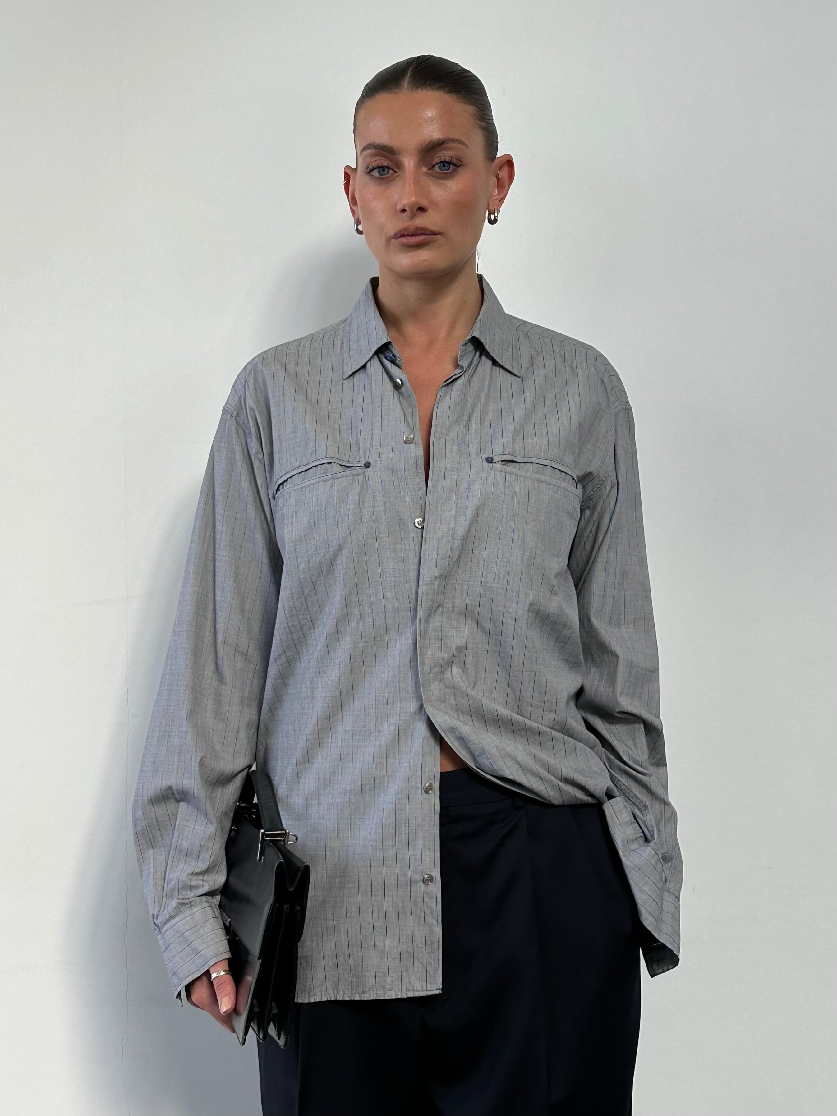 Gianni Versace Versus Bespoke Button Pinstripe Pure Cotton Shirt - L - SYLK
