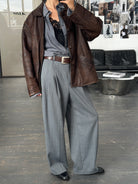 Vintage 1980s Aged Boxy Leather Jacket - XL - SYLK