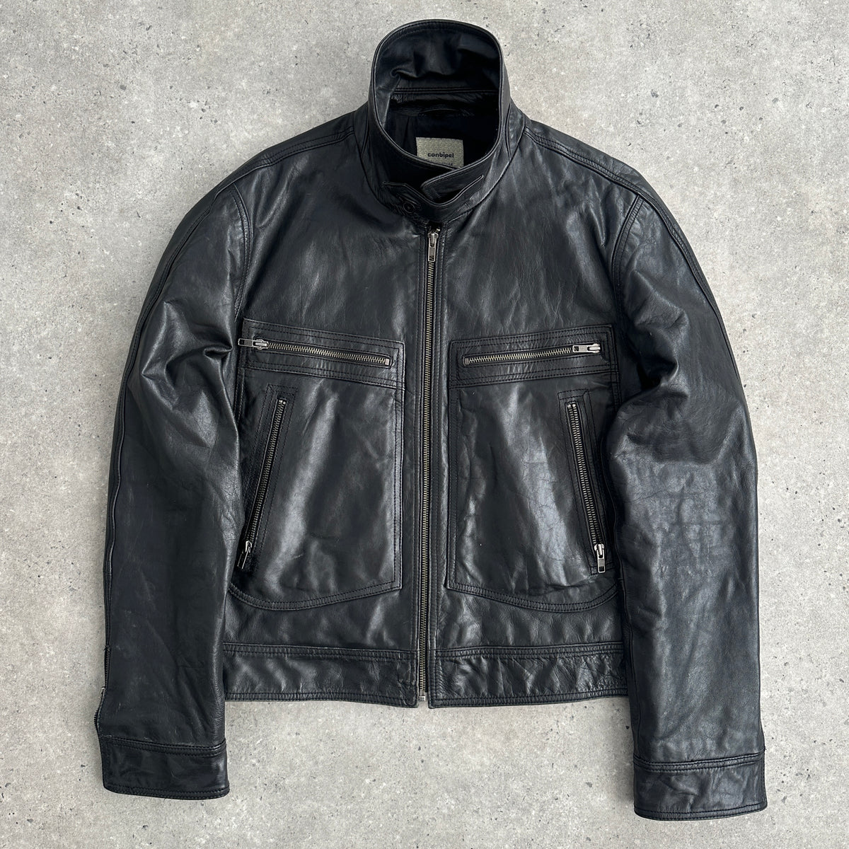 Blouson Cuir Homme Conbipel Taille 56 - Style College Noir Doublure Polyester