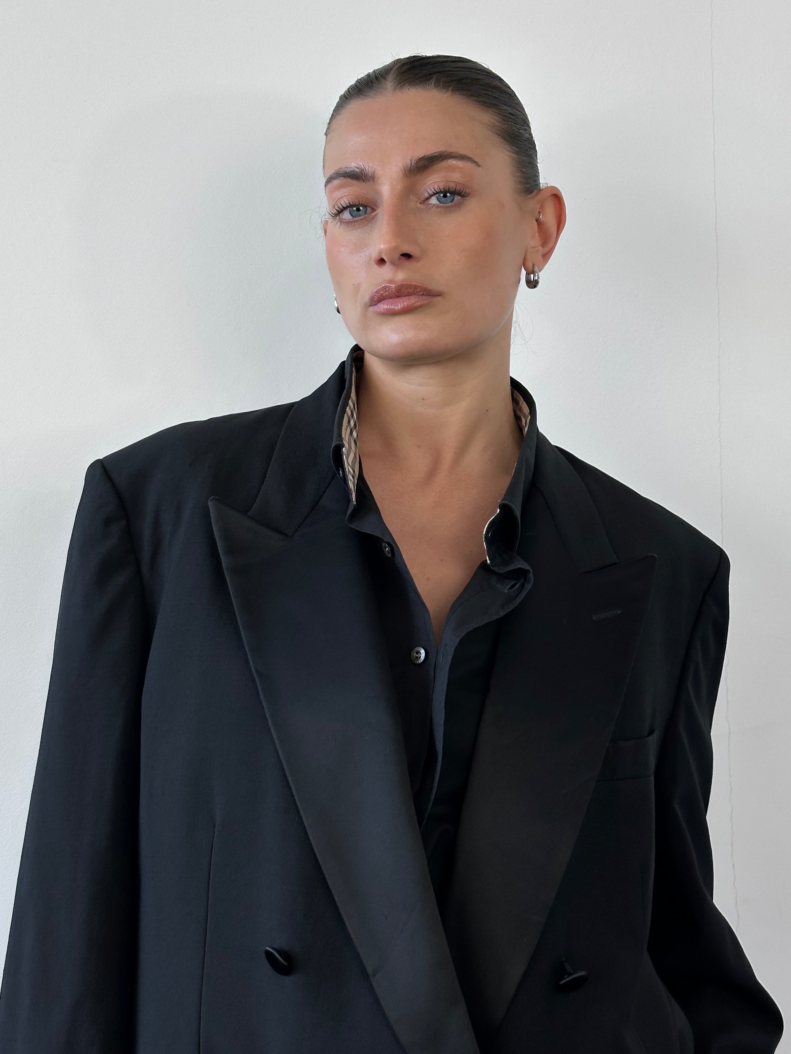 Yves Saint Laurent 80s Wool Tuxedo Double Breasted Blazer - 44S/XL - SYLK