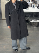 Italian Vintage 1980s Wool Cashmere Herringbone Coat - XL - SYLK