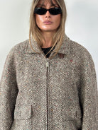 Vintage Pure Wool Herringbone Bomber Jacket - L - SYLK