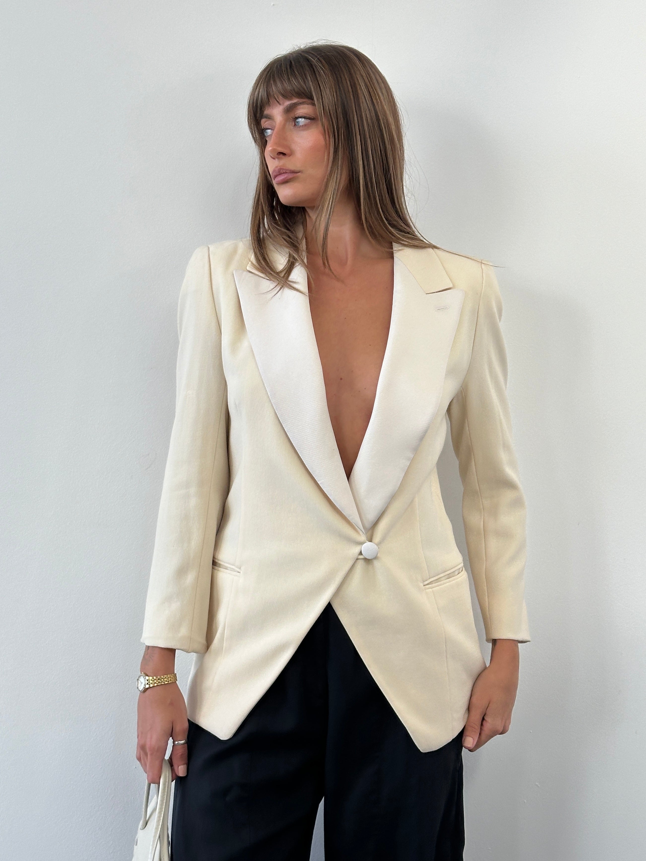 Giorgio Armani 1980s Wool Satin Tuxedo Blazer - S/M | SYLK