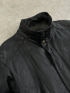 Vintage High Neck Leather Bomber Jacket - XL - SYLK