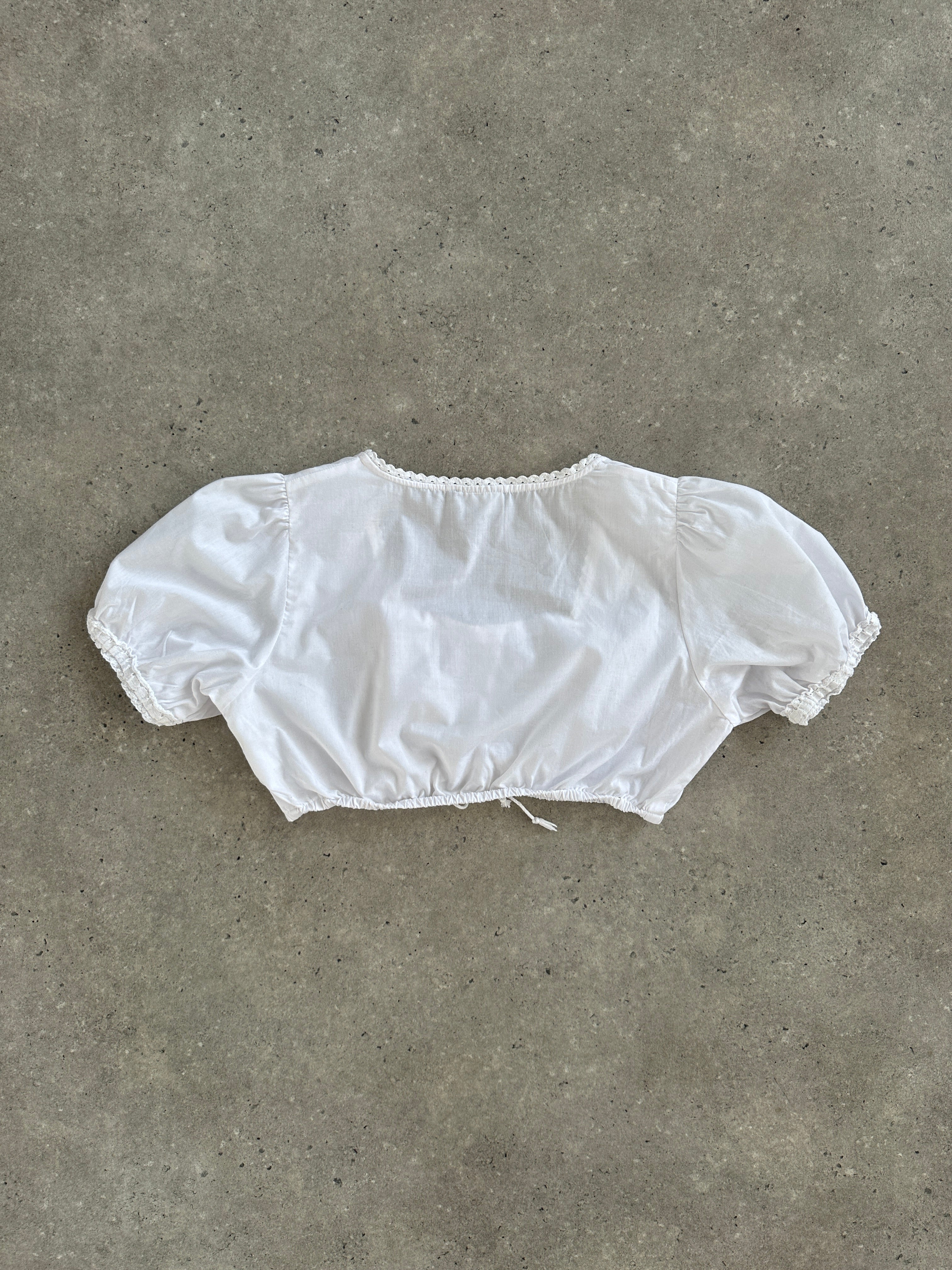 Vintage 2000s Ruched Trachten Cotton Crop Blouse Top - M - SYLK