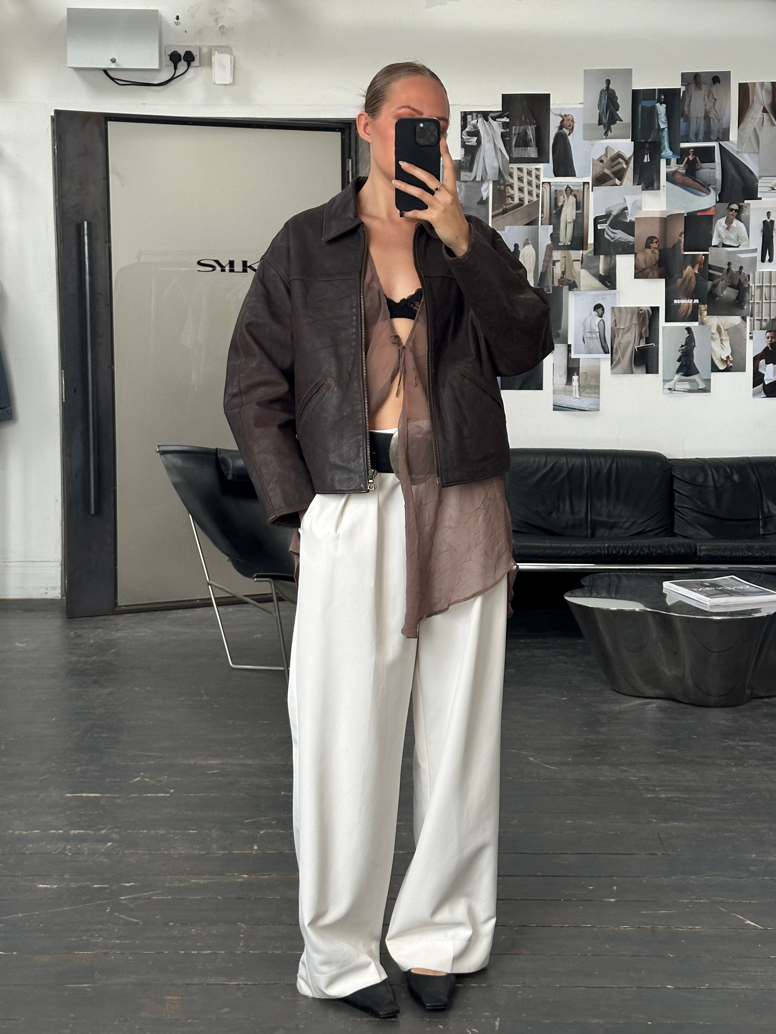 Vintage 1980s Cropped Leather Jacket - L - SYLK