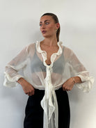Italian Vintage Sheer Frill Tie Front Blouse - S-XL - SYLK