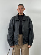 Vintage High Neck Leather Bomber Jacket - XL - SYLK