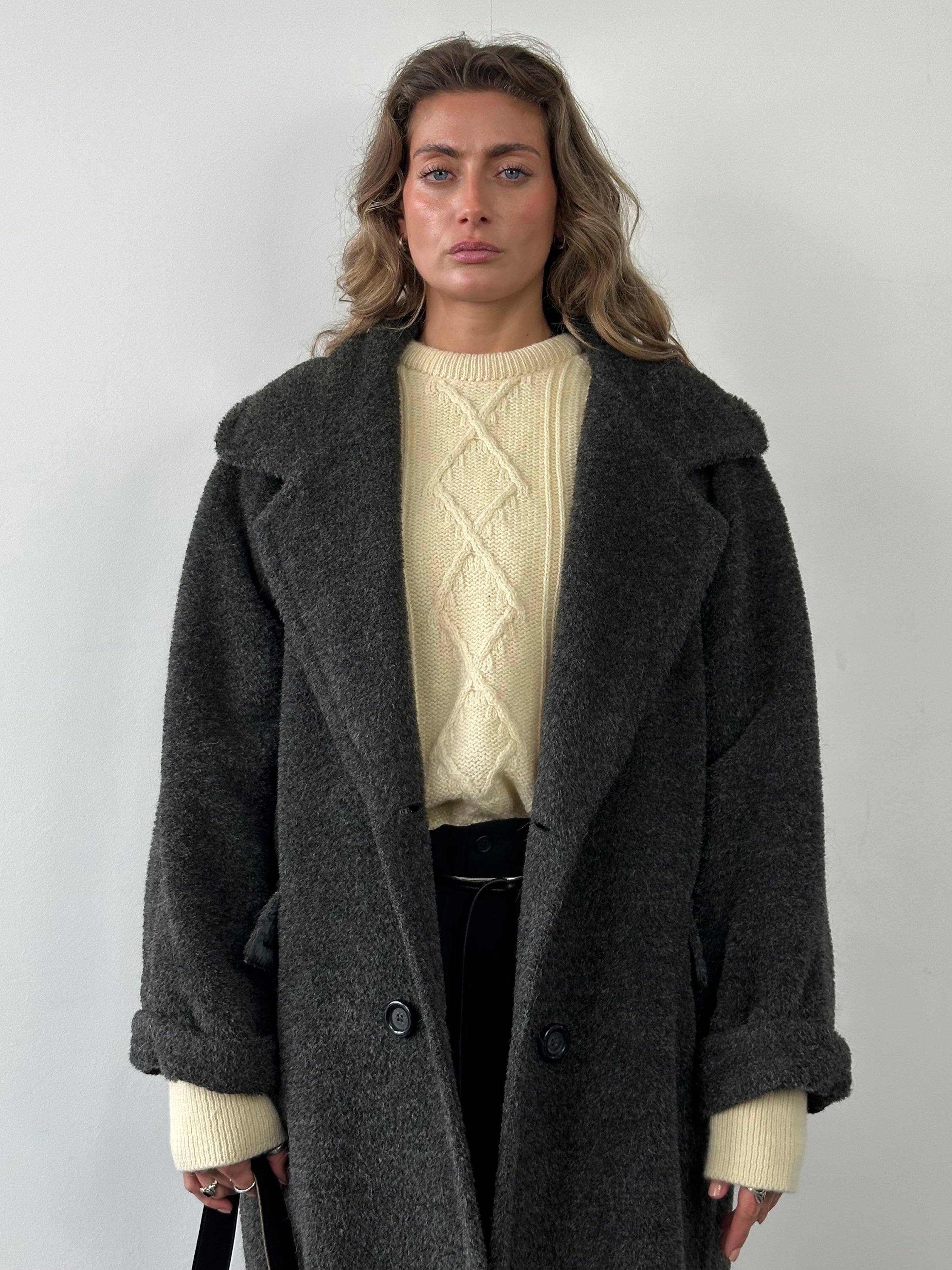 Max Mara Fuzzy Wool Alpaca Double Breasted Coat - XL - SYLK